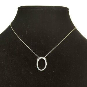Sterling Silver Necklace With Oval Pendant Cubic Zirconia Accents Made in Italy